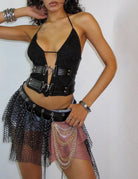 Fishnet Chain Panel Layered Mini Skirt