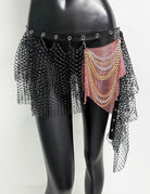 Fishnet Chain Panel Layered Mini Skirt