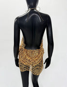 Metallic Mesh Deep V Backless Mini Dress