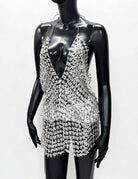 Metallic Mesh Deep V Backless Mini Dress