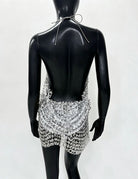 Metallic Mesh Deep V Backless Mini Dress