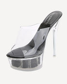 Clear platform high heel mule slide with black insole