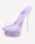 Purple clear platform high heel mule slide with rose floral platform