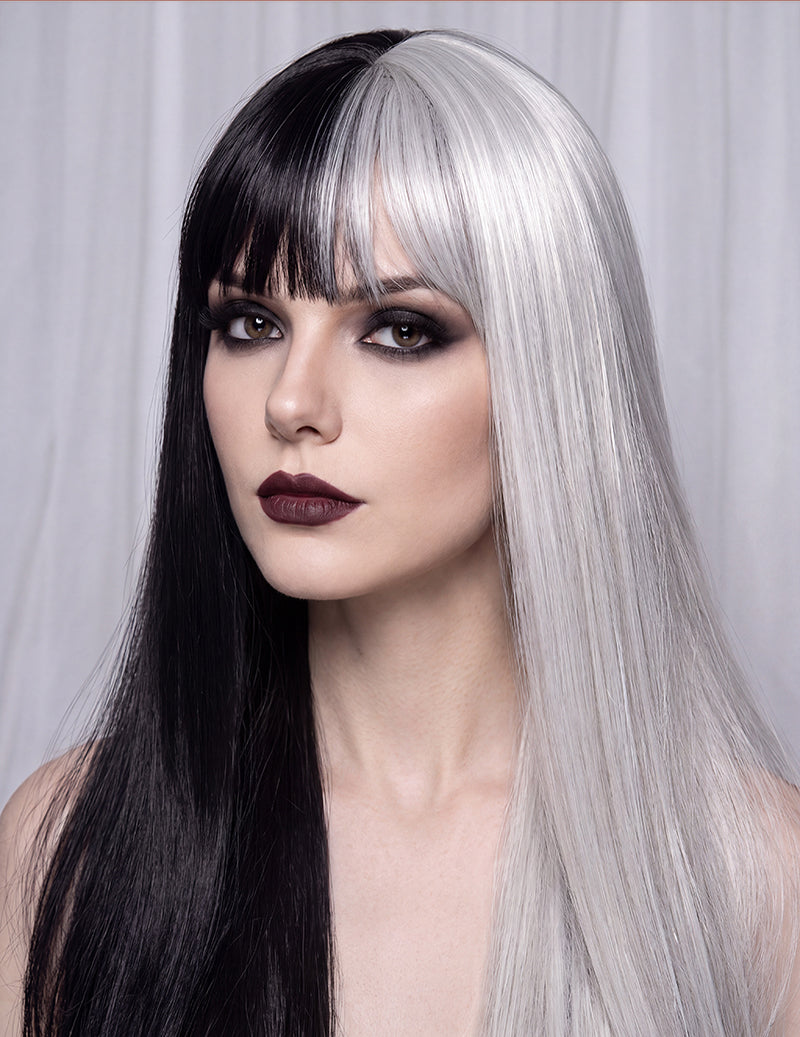 Extra Long Straight Sleek Bangs Wig - Black and Silver