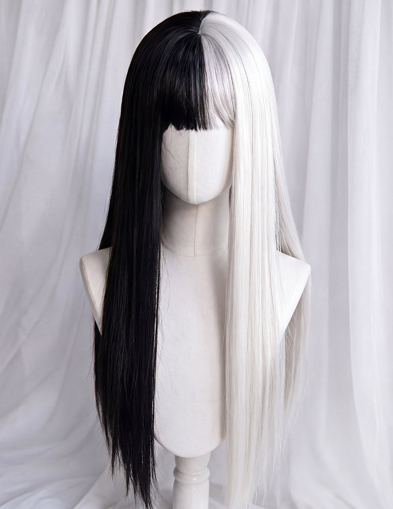 Extra Long Straight Sleek Bangs Wig - Black and Silver