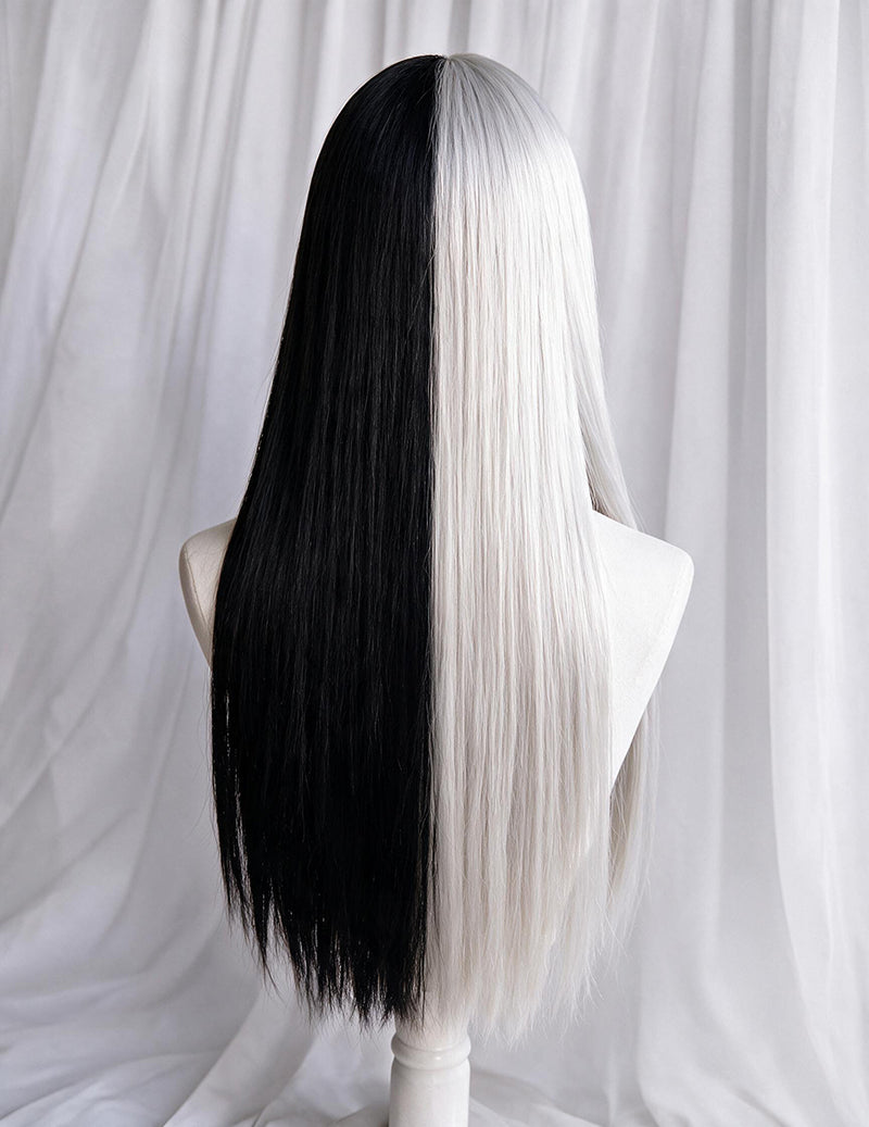 Extra Long Straight Sleek Bangs Wig - Black and Silver