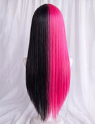 Long Straight Half Black Half Pink Halloween Wig - Black and Pink