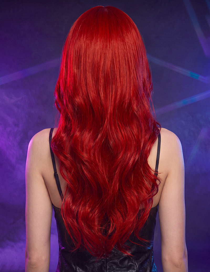 Long Wavy Center Part Curly Wig - Red