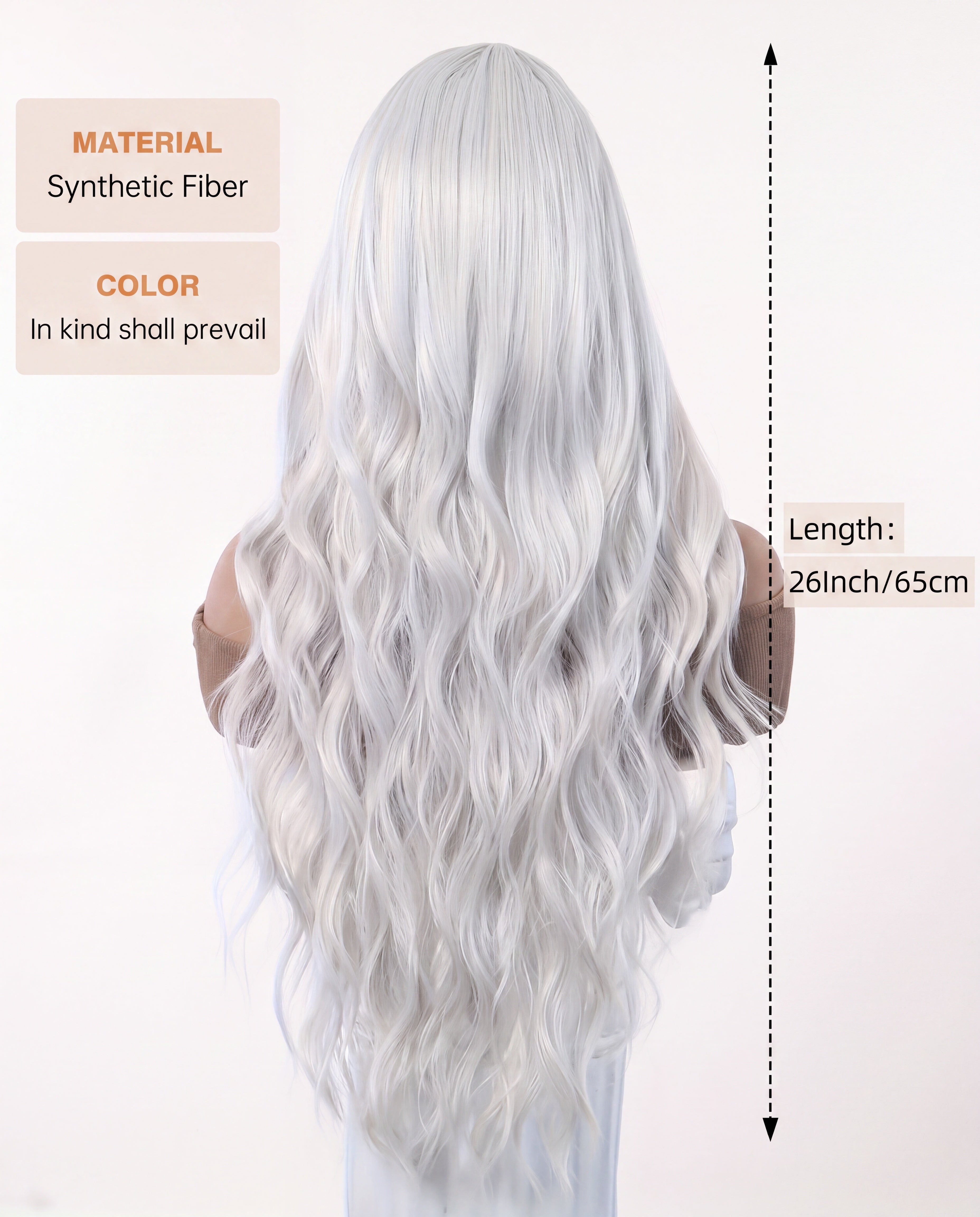Long Wavy Center Part Curly Wig - White