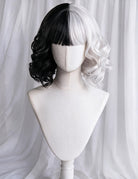 Short Wavy Bob Split Black White Yin Yang Wig - Black and White