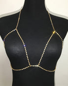 Gold crystal halter bra chain with sparkly straps and round connector clasp