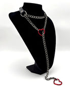 Heart choker collar with silver chain, red heart charm, and O-ring connector