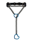 Heart choker collar slip chain with blue heart charm and linked metal O-ring collar