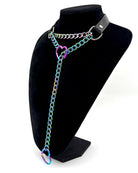 Heart choker collar slip chain with iridescent links and metal O-ring at neck