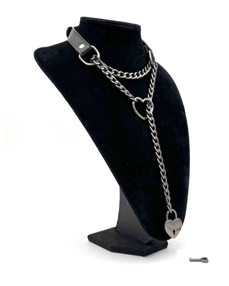 Heart padlock slip-chain necklace with silver-tone chain and heart lock pendant