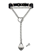 Silver-tone heart padlock slip-chain necklace with black choker strap and key