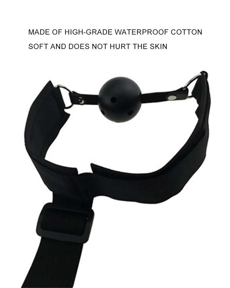 Black neck collar with ball centerpiece and adjustable buckle strap, metal fasteners