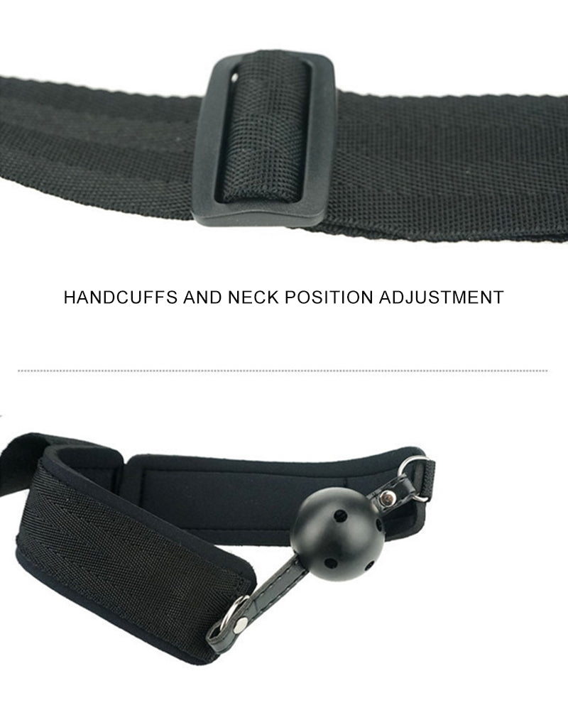 Black adjustable collar strap with buckle, ball connector, and padded wrist cuff