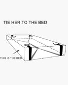 Restraint band diagram with fabric cuffs positioned on bed, adjustable straps