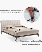 Black bed restraint kit with adjustable straps and cuff attachments