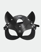 Black leather fox eye mask with rhinestone studs and pointed ear panels