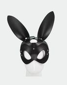 Black leather fox eye mask with pointed ears, rhinestone studs, and eye cutouts