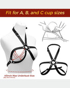 Black leather underbust and neck strap harness with metal rings on a mannequin