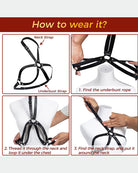 Black leather neck-strap and underbust harness with metal buckles and rings