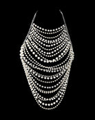 Silver pearl halter body chain with layered draping rows across chest