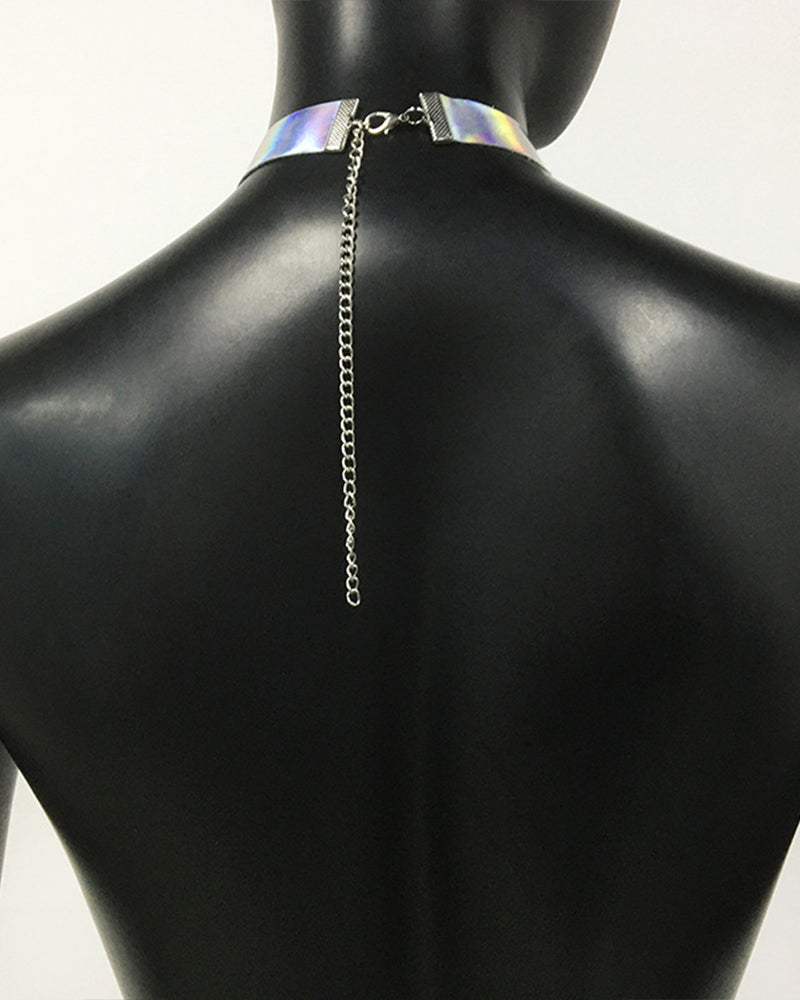 Silver body chain back drop: neck clasp with one long chain