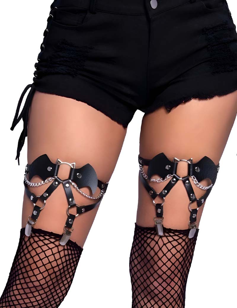 Faux Leather Thigh Harness Garter Belt with Chain