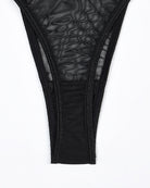 Black sheer mesh thong with scalloped edges and double-layer front