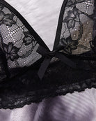 Black lace babydoll bra-style lace cups with bow and lace trim band