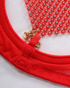 Red sheer mesh thong with heart-chain clasp detail