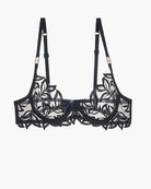 Embroidered lace bra in black with underwire cups and scalloped lace trim