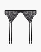 Black lace garter panty with scalloped trim and two adjustable leg straps