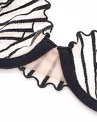 Black embroidered bra lace trim with scalloped edge and striped mesh panel