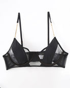 Black push-up chain bra with underwire cups and sheer mesh panels