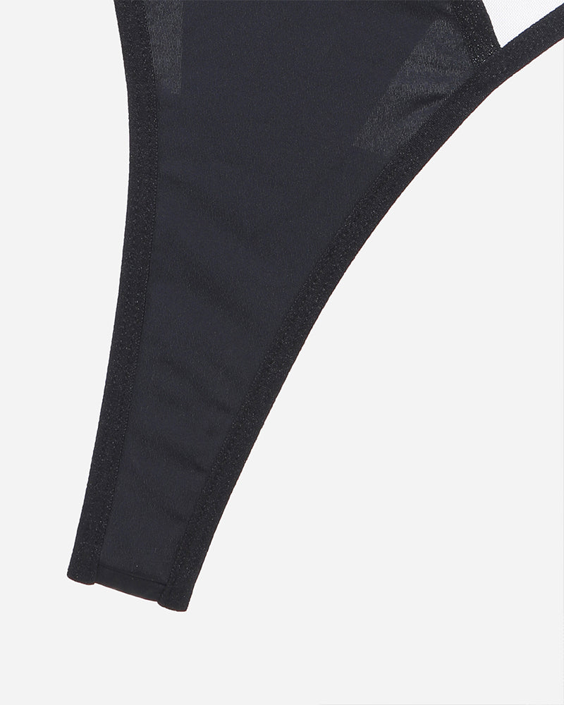Black thong bottom with smooth front and narrow elastic leg opening
