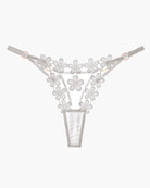 Flower-embroidered mesh lace panties, white with floral appliqué and sheer panel