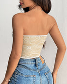 White lace corset bustier back view with sheer lace panel and lace trim