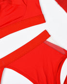 Red lingerie panties with wide elastic waistband and side cutout mesh
