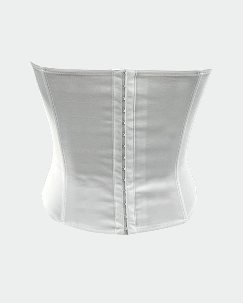 White steel-boned corset top back with vertical eyelet closure.