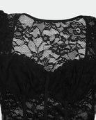 Black lace sheer bodysuit neckline with scalloped trim