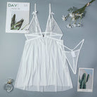 White lace nightdress with bowknot straps and flared babydoll skirt, sheer fabric