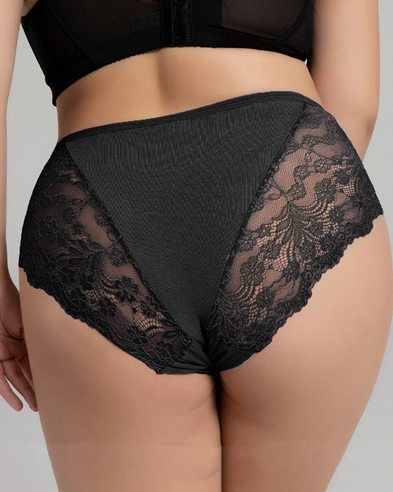 Plus size lace panties, black sheer lace sides and triangle back panel