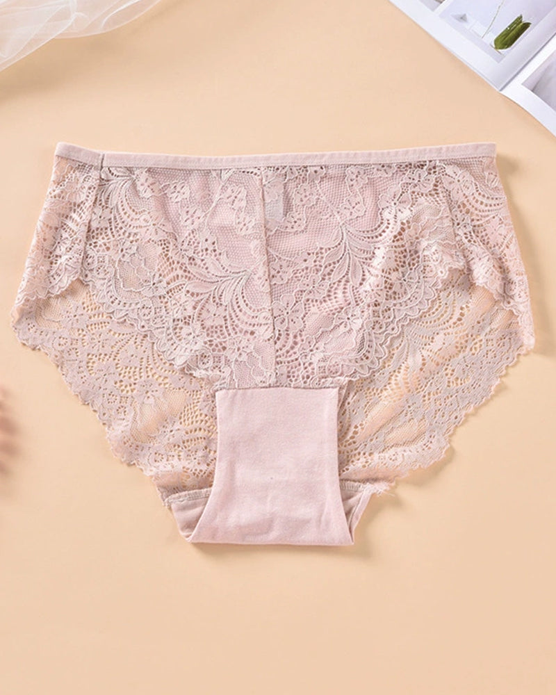 Plus size lace panties, blush pink floral lace with cotton gusset and scalloped edges