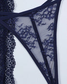 Navy lace lingerie cutout side detail with scalloped trim