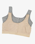 Non-wired front clasp bras set: grey and beige with button closure