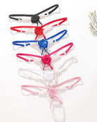 Thong panties set in multiple colors with pearl beaded straps and rose rosettes